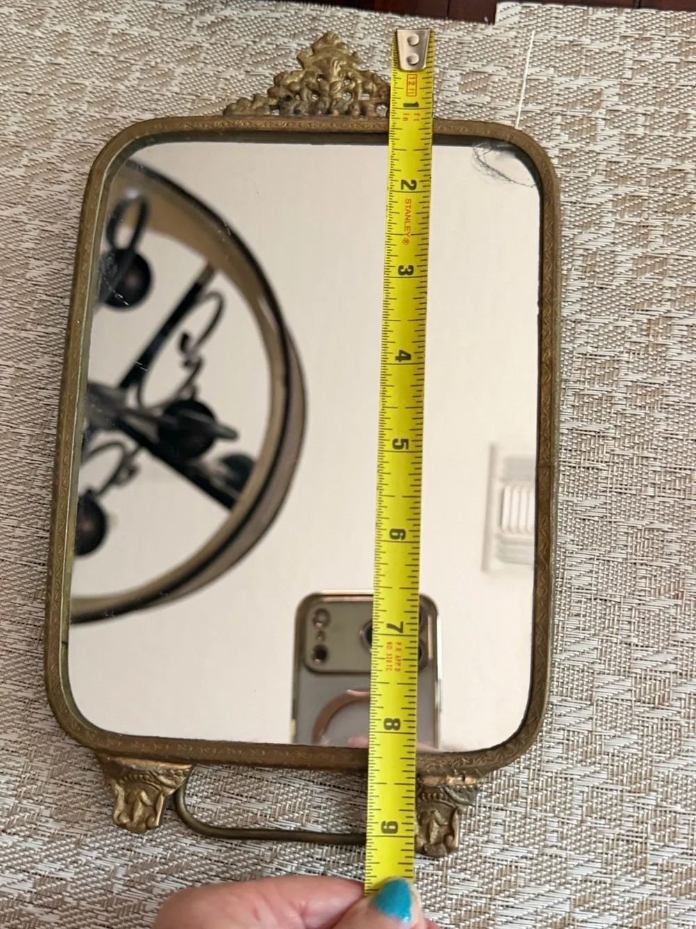 Vintage brass mirror on stand